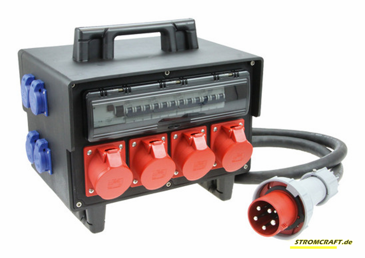 Adapter Stromverteiler Baustromverteiler CEE-Steckdose 16A 4 x 230V Kraftstrom 